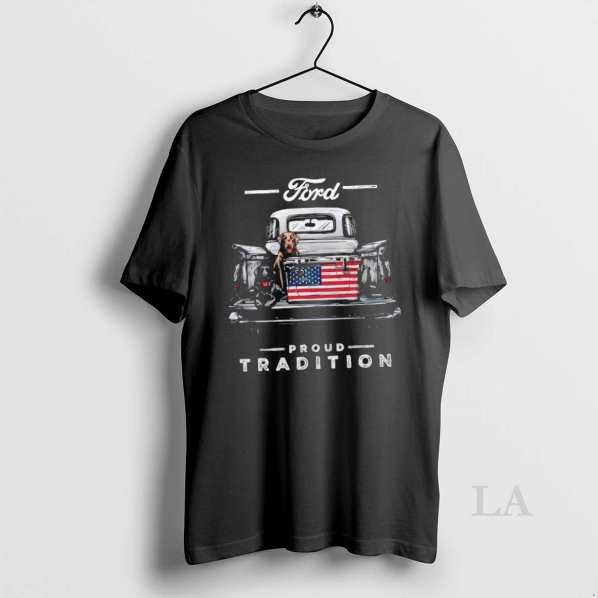 Original Ford Pickup Truck American Flag Proud Tradition Labs Dogs