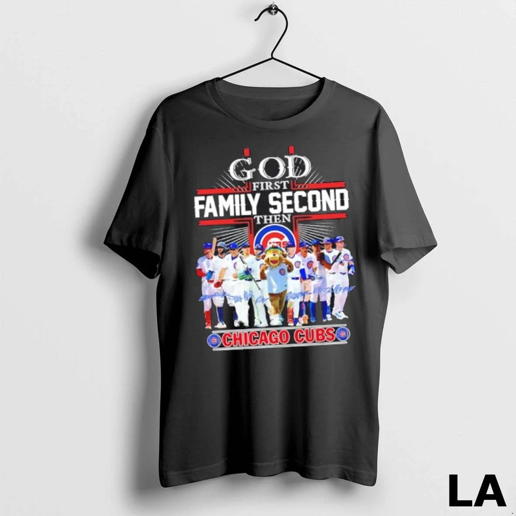Original God First Family Second Then Chicago Cubs Baseball Mascot And Players
