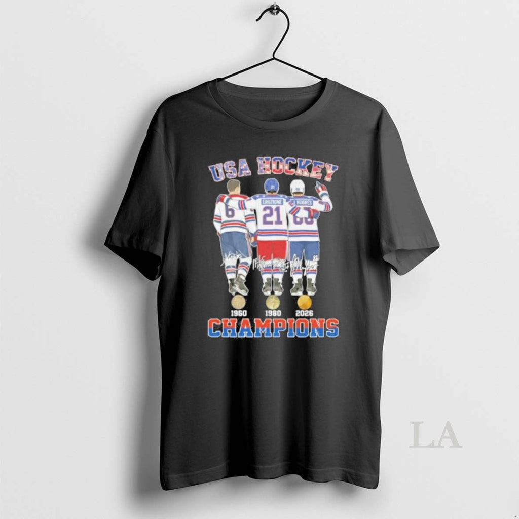 Original Herb Brooks Mike Eruzione And Jack Hughes Usa Hockey Champions
