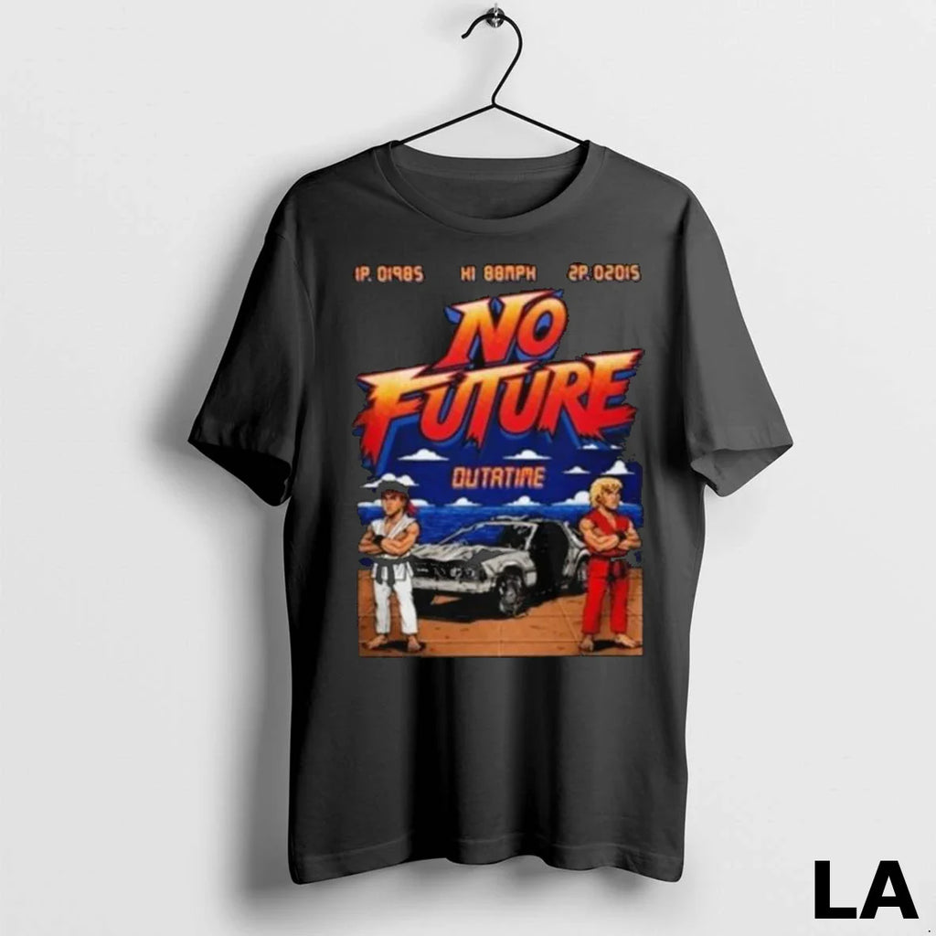 Original No Future Outatime Retro 80s Arcade Back To The Future Style Long Sleve