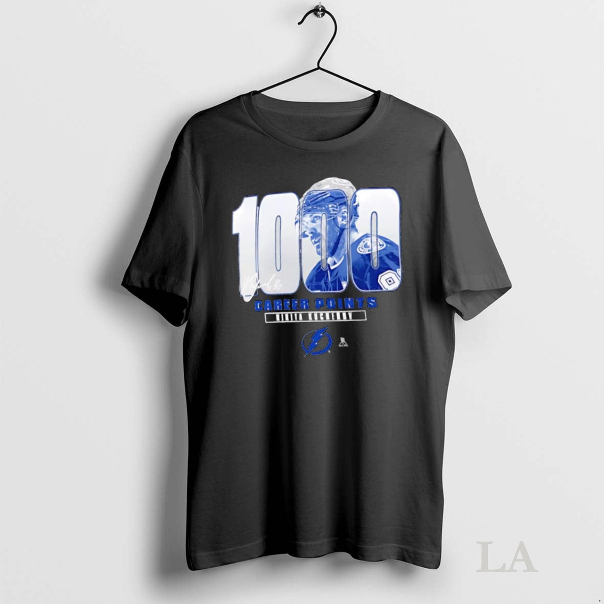 Original Tampa Bay Lightning Nikita Kucherov Mto Label Gray 1000 Career Points Signature Graphic