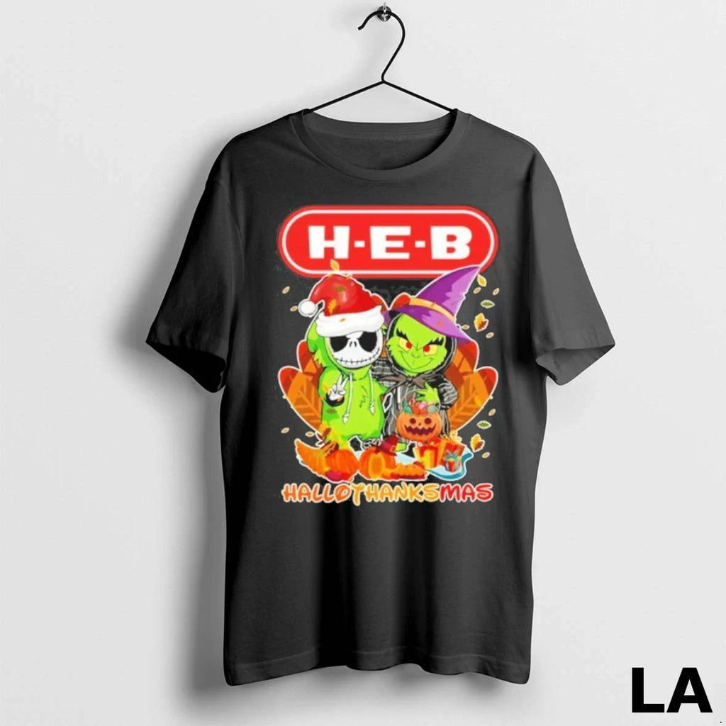 Original The Grinch And Santa Jack H E B Logo Hallothanksmas