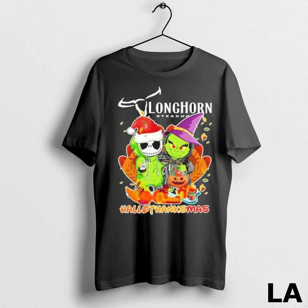 Original The Grinch And Santa Jack Longhorn Steakhouse Logo Hallothanksmas