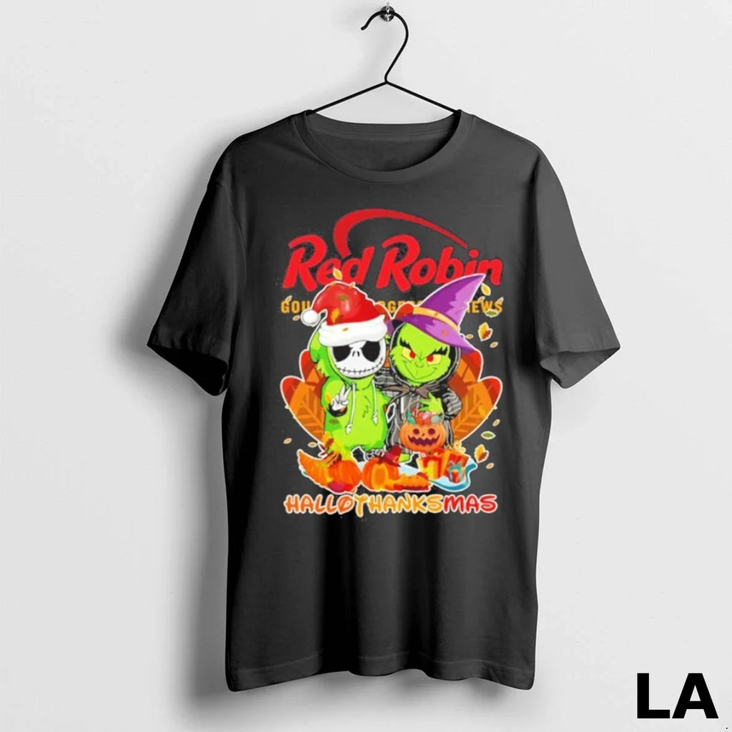 Original The Grinch And Santa Jack Red Robin Logo Hallothanksmas