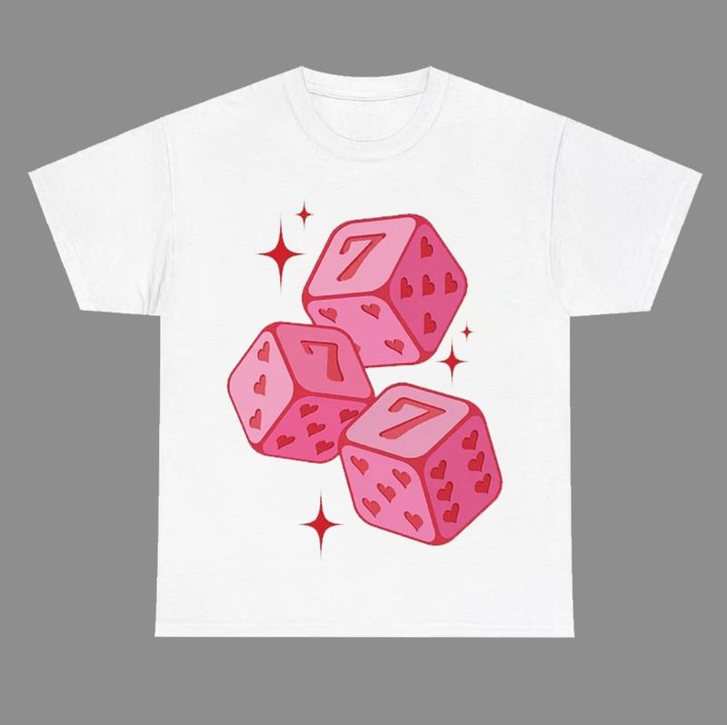 Pink 777 Fun Dice Print Cotton Y2k Streetwear T-Shirts