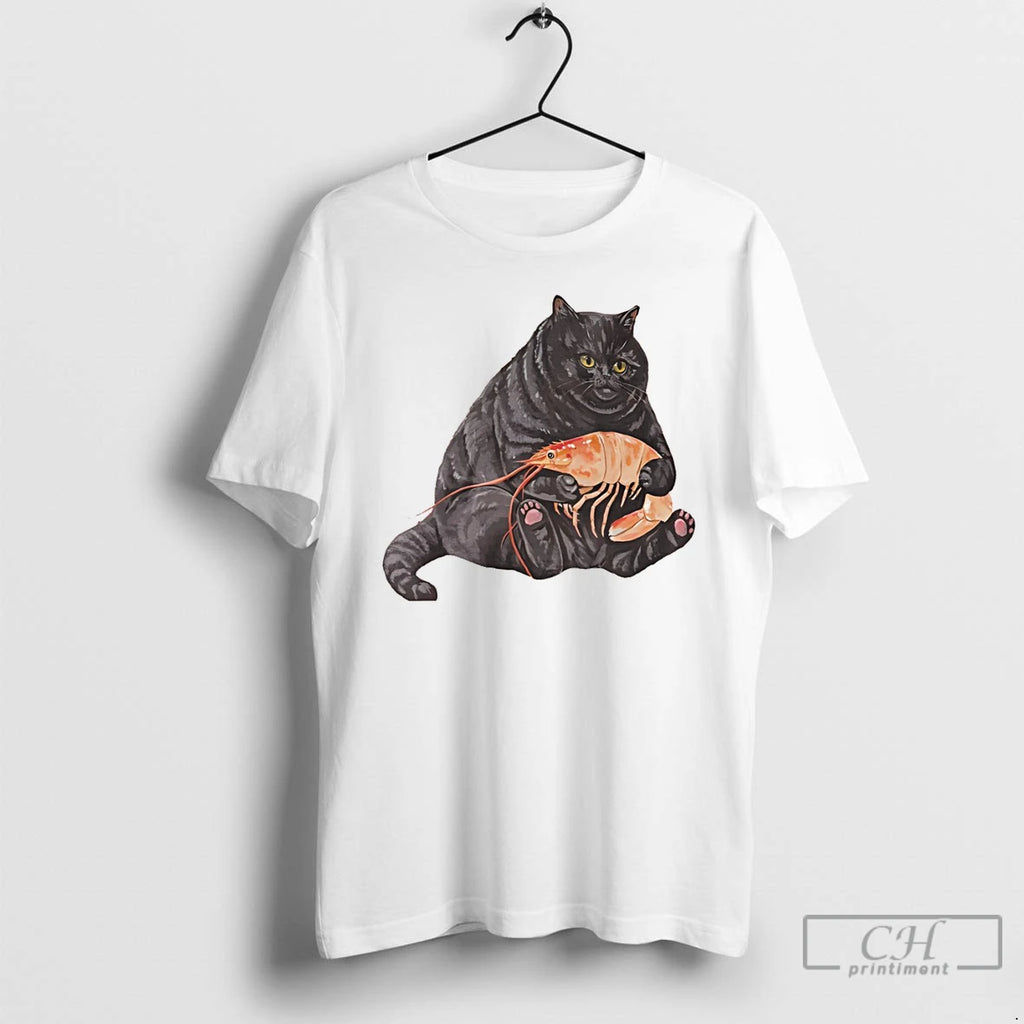 Premium Cat Eat Shrimp Funny Meme