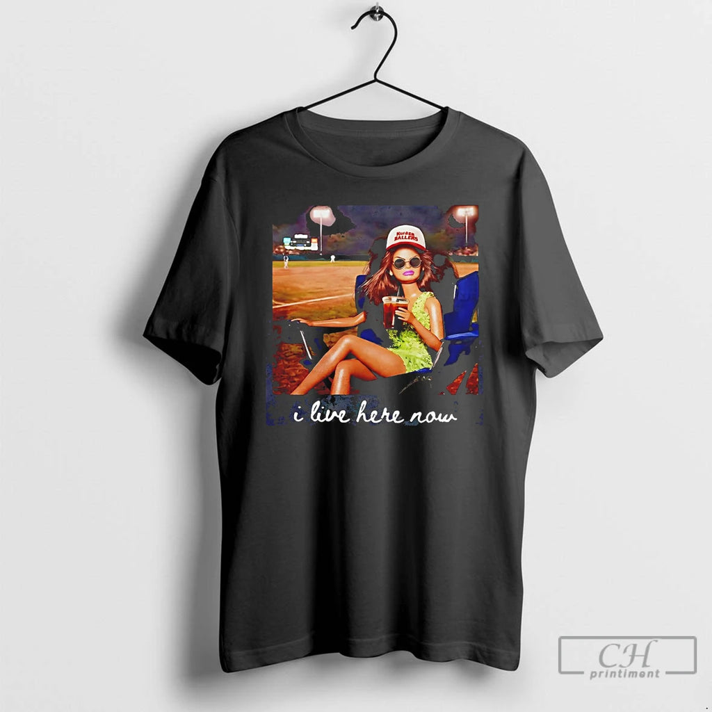 Premium Funny Meme Doll Drinking Iced Coffee I Live Here Now Game Day T Shirts