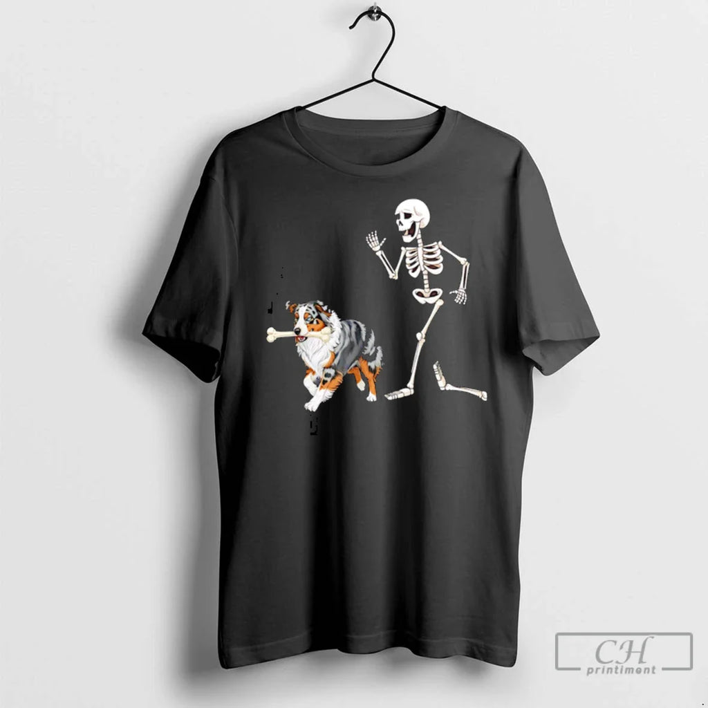 Premium Halloween Australian Shepherd And Skeleton