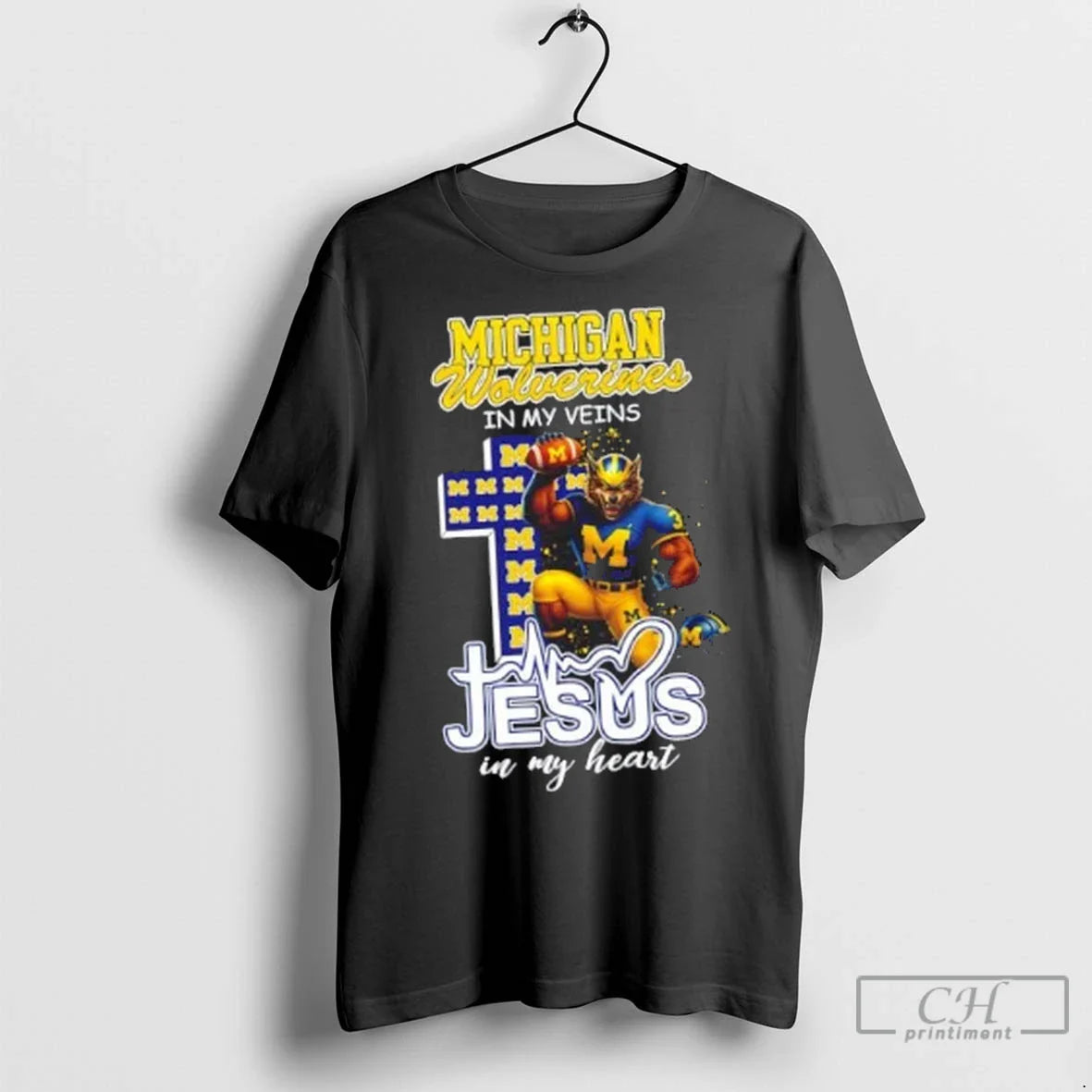 Premium Michigan Wolverines In My Veins Jesus In My Heart Cross Mascot