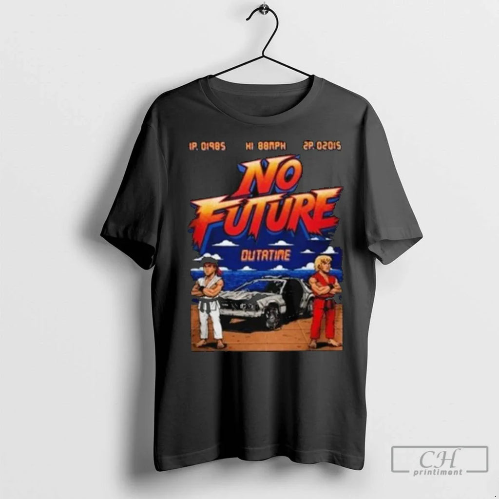 Premium No Future Outatime Retro 80s Arcade Back To The Future Style Long Sleve