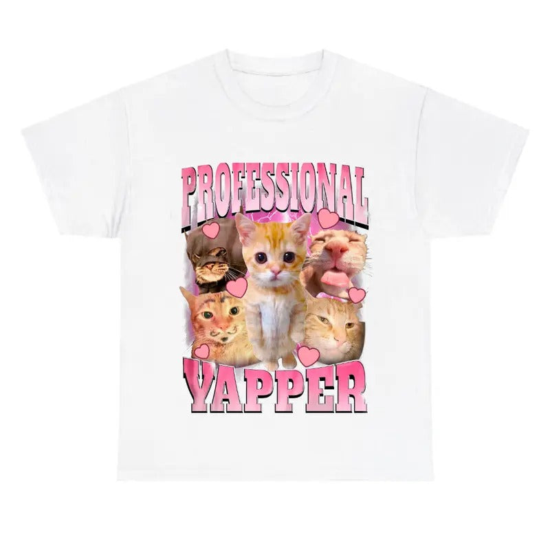 Professional Yapper White Shirt Funny Cat Cute T-Shirts