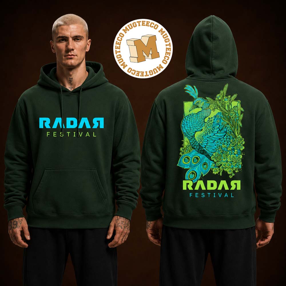 RDR26 Peacock Pullover Hoodie Radar Festival 6 Manchester UK At O2 Victoria Warehouse On July 31 And Auguste 2 2026 Two Sided Forest Green Hoodie Shirt