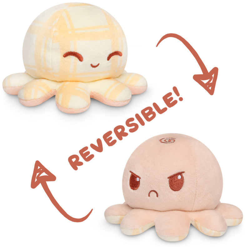 TeeTurtle Reversible Octopus Plushie (Khaki Plaid + Peach)