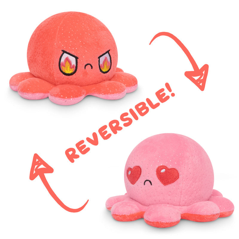 TeeTurtle Reversible Octopus Plushie (Red Sparkle + Pink Sparkle)