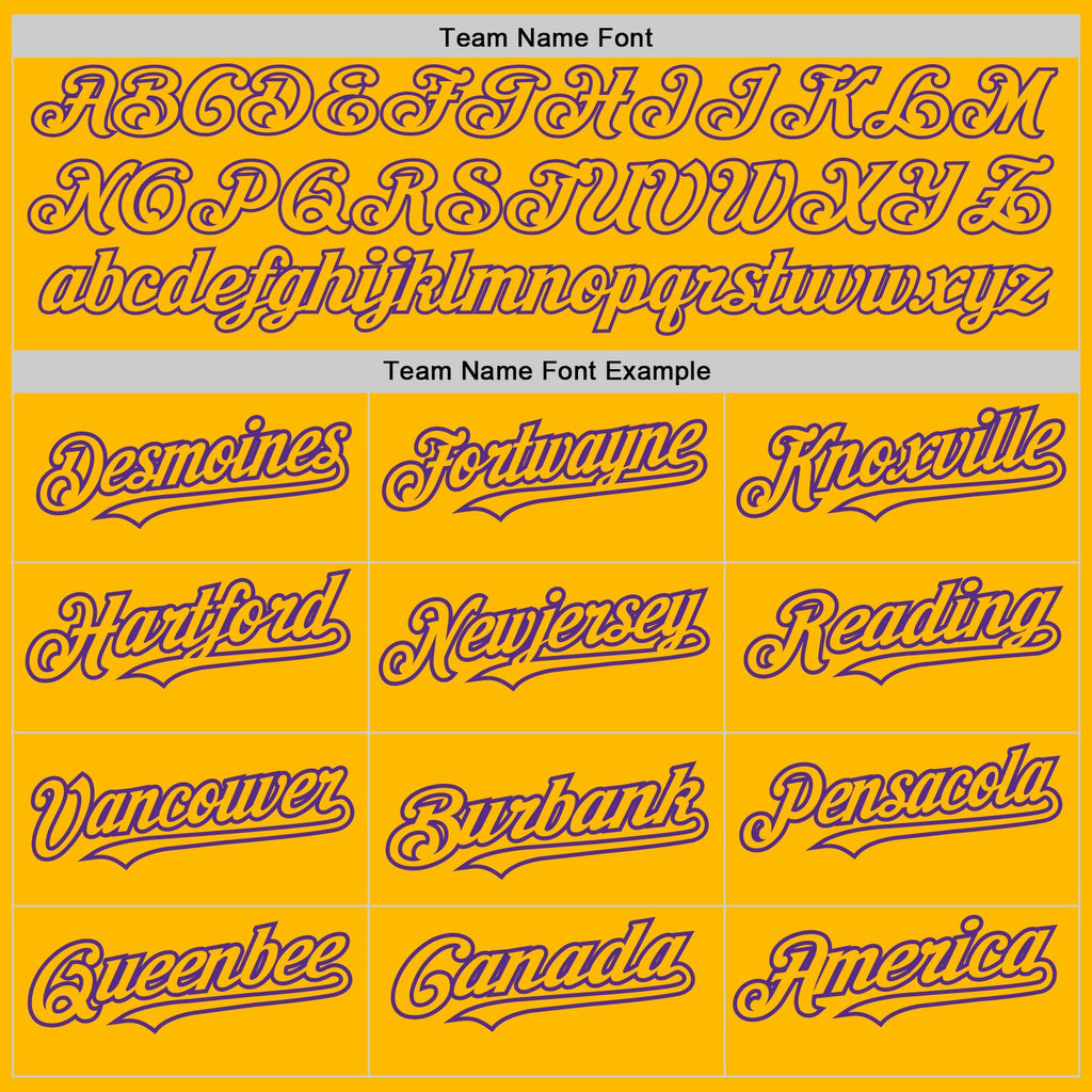 Custom Gold Purple Authentic Raglan Sleeves Baseball Jersey