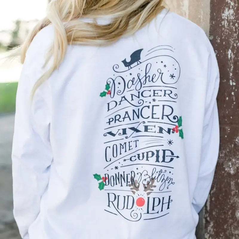'Reindeer Names' Front & Back T-Shirts
