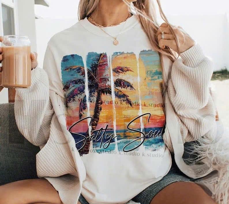 Retro Salty Soul Summer Summer Beach Shirt Salty Summer Sea Salt Sand Vacation T-Shirts