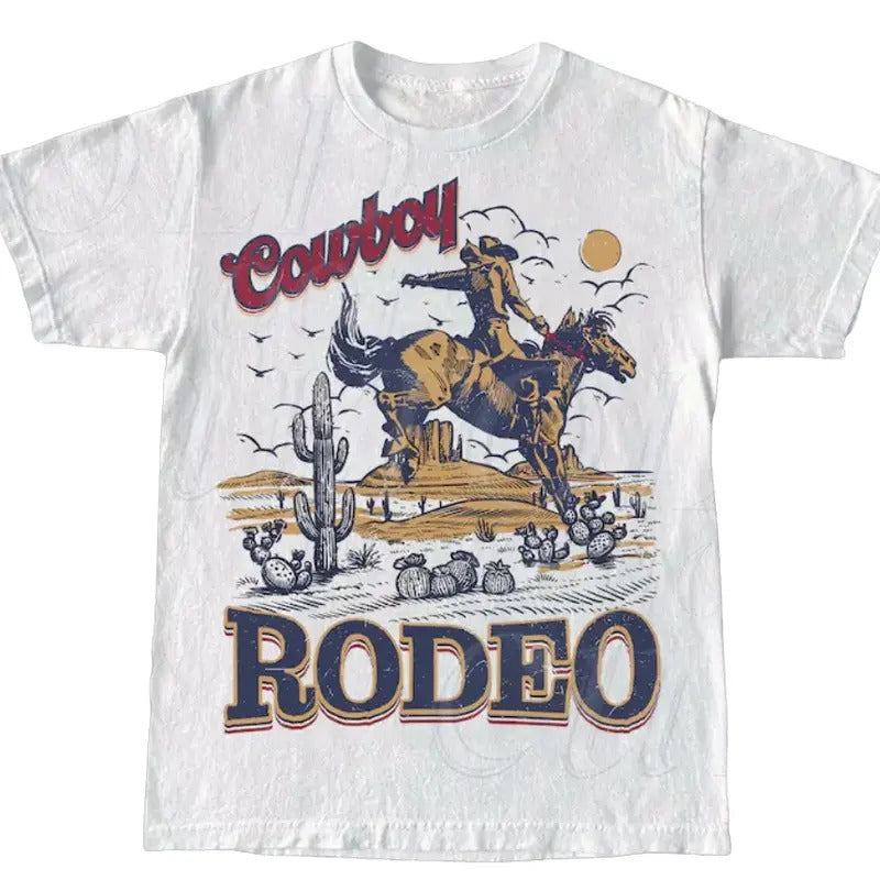 Rodeo 90s Cowboy Vintage 2000s Wes.Tern Shirt Cotton Fabric T-Shirts
