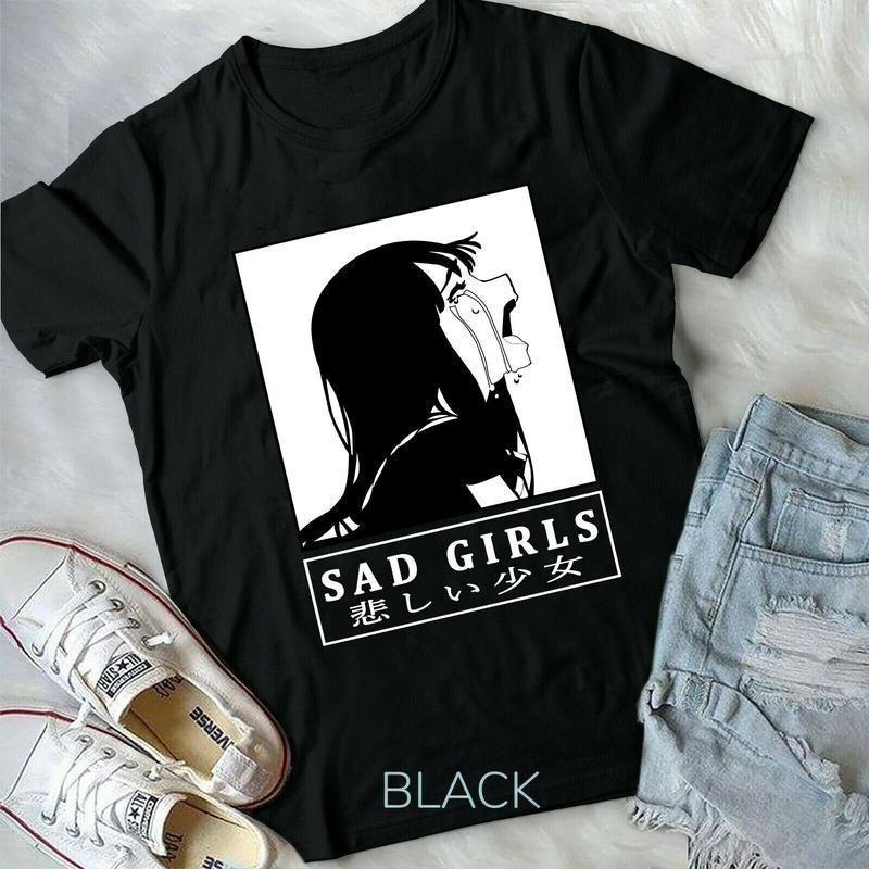 Sad Girl Anime Shirt Nu Goth Senpai Ahegao S 4XL T-Shirts
