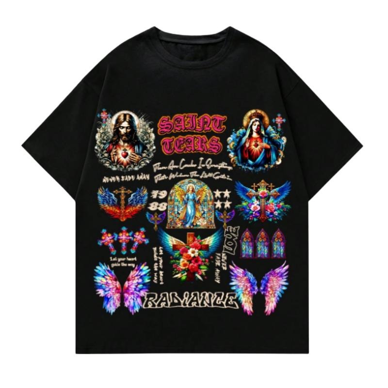 Saint Tears Gothic Y2K Jesus & Angel Wings Christian T-Shirts