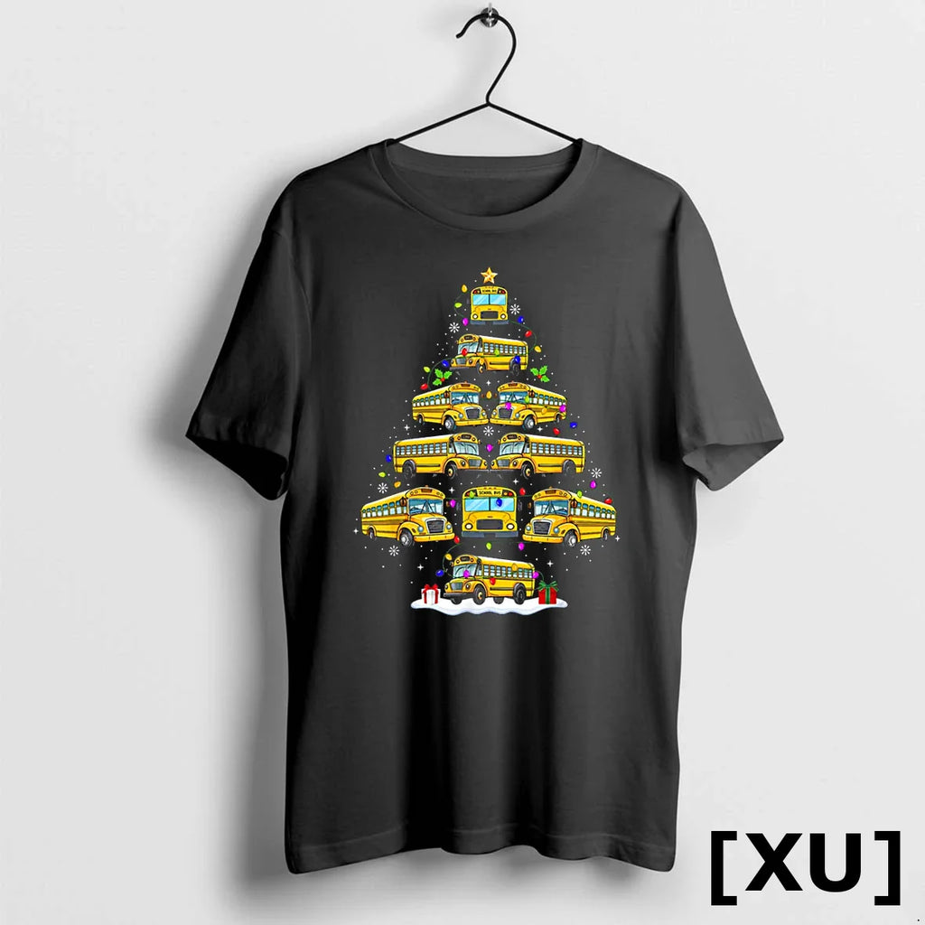 School Bus Christmas Tree Lights Bus Driver Xmas Pajamas Tshirts Sweater