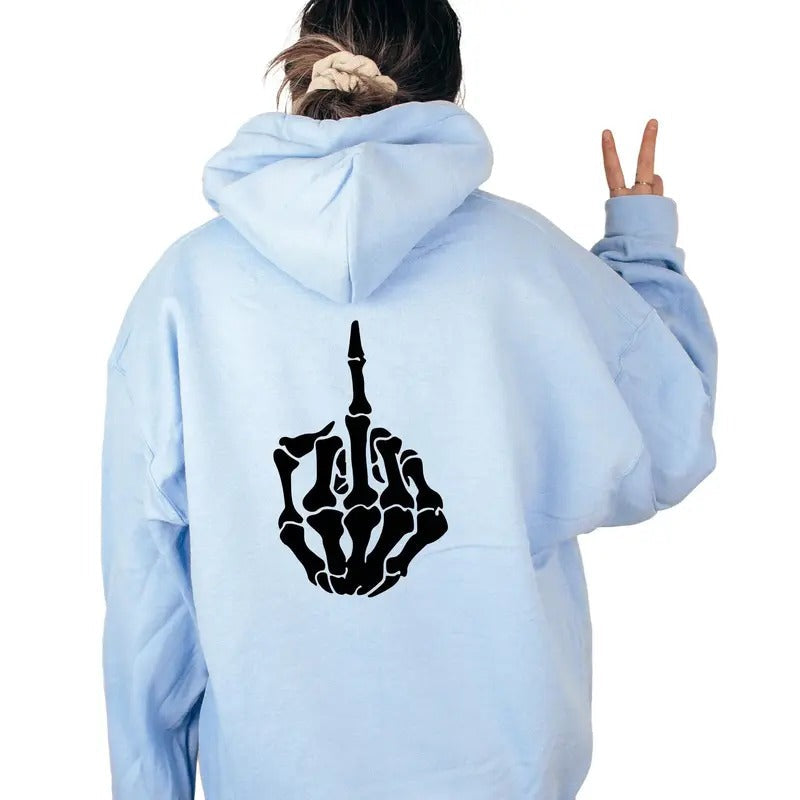Skeleton Middle Finger Skeleton Lover Day Retro Soft Casual Cotton Menswear Long Clothes T-Shirts