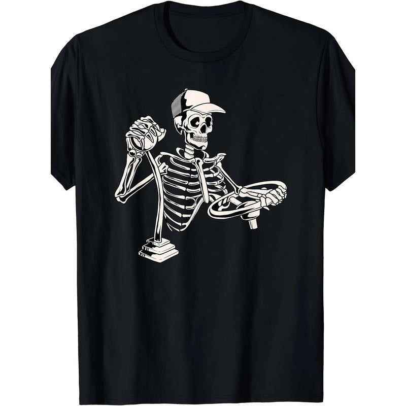 Skeleton Truck Driver Funny Big Trucking Trucker Cotton Made USA T-Shirts
