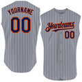 Custom Gray Navy Pinstripe Orange Authentic Sleeveless Baseball Jersey