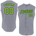 Custom Gray Navy Pinstripe Neon Green Authentic Sleeveless Baseball Jersey