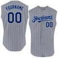 Custom Gray Navy Pinstripe Light Blue Authentic Sleeveless Baseball Jersey