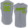 Custom Gray Black Pinstripe Neon Green Authentic Sleeveless Baseball Jersey