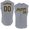 Custom Gray Black Pinstripe Old Gold Authentic Sleeveless Baseball Jersey