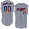 Custom Gray Royal Pinstripe Orange Authentic Sleeveless Baseball Jersey