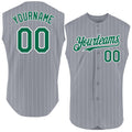 Custom Gray White Pinstripe Kelly Green Authentic Sleeveless Baseball Jersey