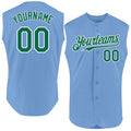 Custom Light Blue Kelly Green-White Authentic Sleeveless Baseball Jersey