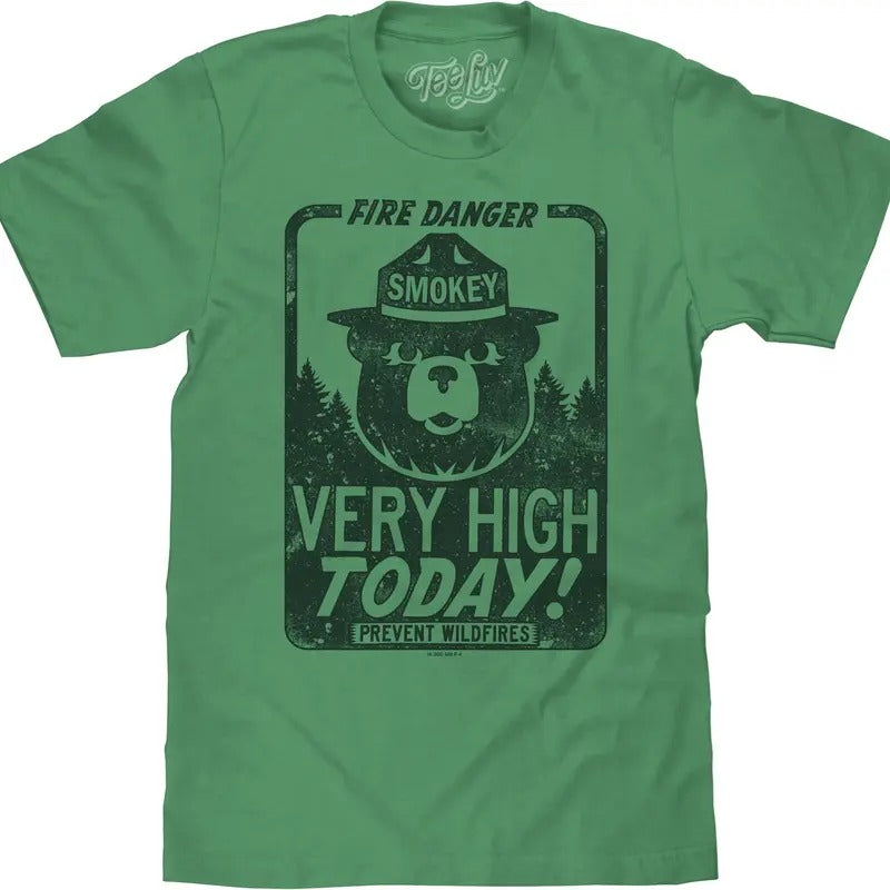Smokey Bear "Fire Danger Very High" Big Tall Green T-Shirts