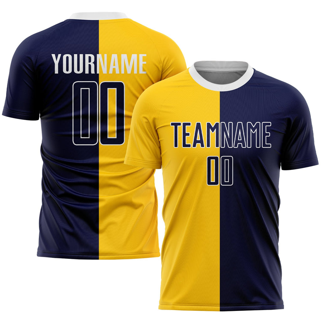 Custom Gold Navy-White Sublimation Split Fashion Soccer Uniform Jersey