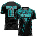 Custom Black Aqua-White Sublimation Soccer Uniform Jersey