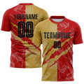 Custom Graffiti Pattern Black Red-Old Gold Scratch Sublimation Soccer Uniform Jersey