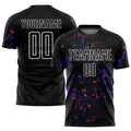 Custom Black Thunder Blue-Pink Abstract Fragment Art Sublimation Soccer Uniform Jersey