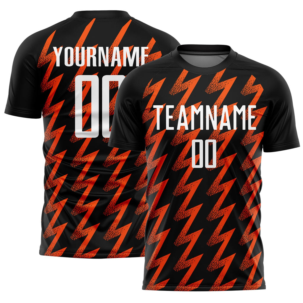 Custom Black White-Orange Zigzag Shape Sublimation Soccer Uniform Jersey