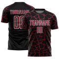 Custom Black Crimson-White Abstract Network Splash Sublimation Soccer Uniform Jersey