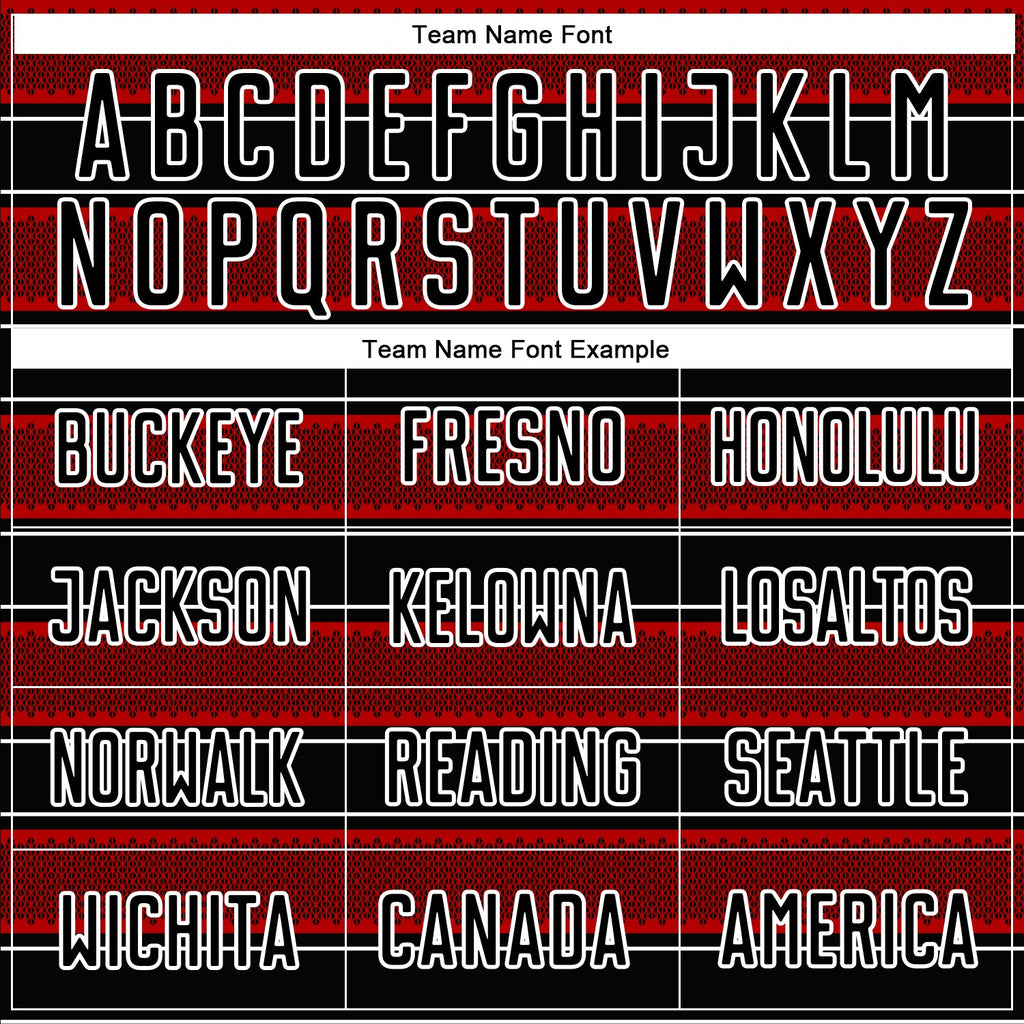 Custom Black Red-White Geometric Shapes And Line Sublimation Soccer Uniform Jersey