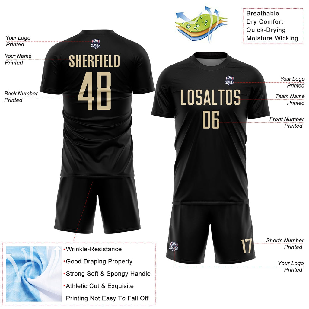 Custom Black Cream Sublimation Soccer Uniform Jersey
