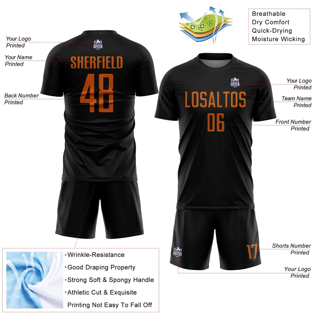 Custom Black Texas Orange Sublimation Soccer Uniform Jersey