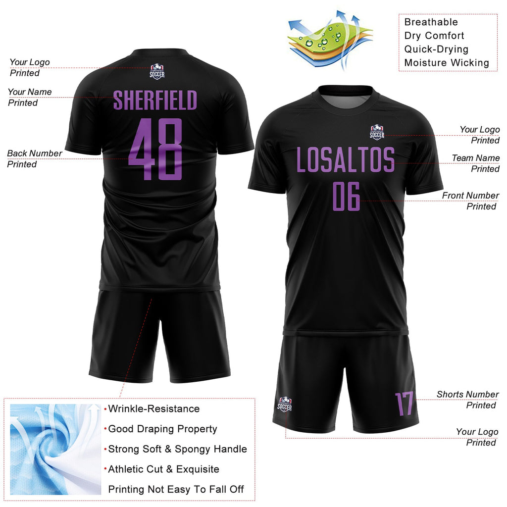 Custom Black Medium Purple Sublimation Soccer Uniform Jersey