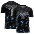 Custom Black Light Blue-White Abstract Liquid Sublimation Soccer Uniform Jersey