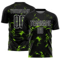 Custom Black Neon Green-White Abstract Liquid Sublimation Soccer Uniform Jersey