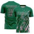 Custom Kelly Green Light Pink Splash Sublimation Soccer Uniform Jersey