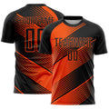 Custom Black Orange Line Sublimation Soccer Uniform Jersey